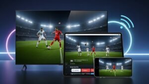 Diverse dispozitive mobile și TV rulând simultan canale sport prin IPTV