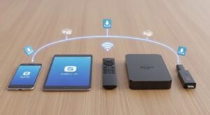 Vizualizare Multi-Screen în aplicația IPTV Smarters Pro, afișând patru canale simultan pe un Smart TV