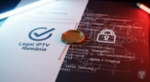 O imagine conceptuală care compară un document legal IPTV cu sigiliu și un cod digital nesigur care reprezintă riscurile GitHub IPTV.